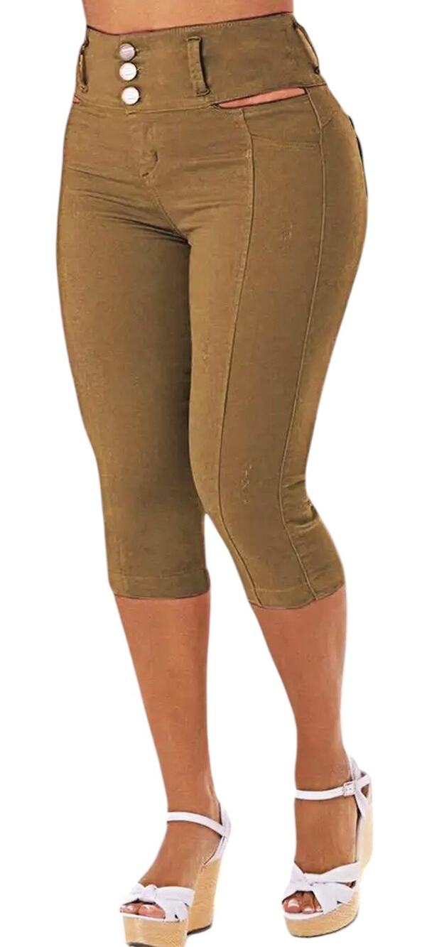 NWT Flamingals Cut Out Mid-Rise Skinny Capri Brown Pants Women's M 29X17